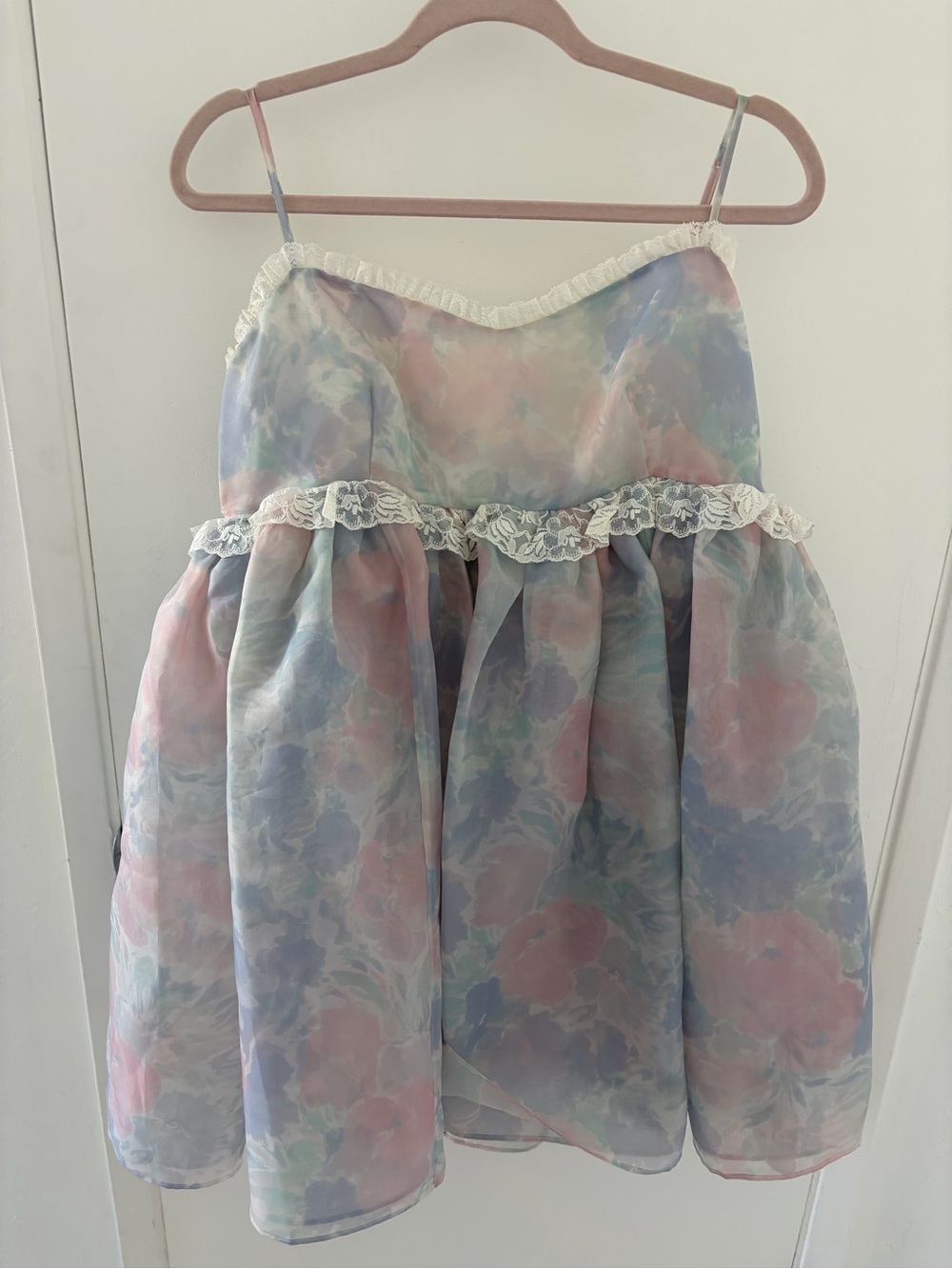 Selkie Pastel Pink & Blue Floral Lace-Trim Dress XL - Picture 5 of 6